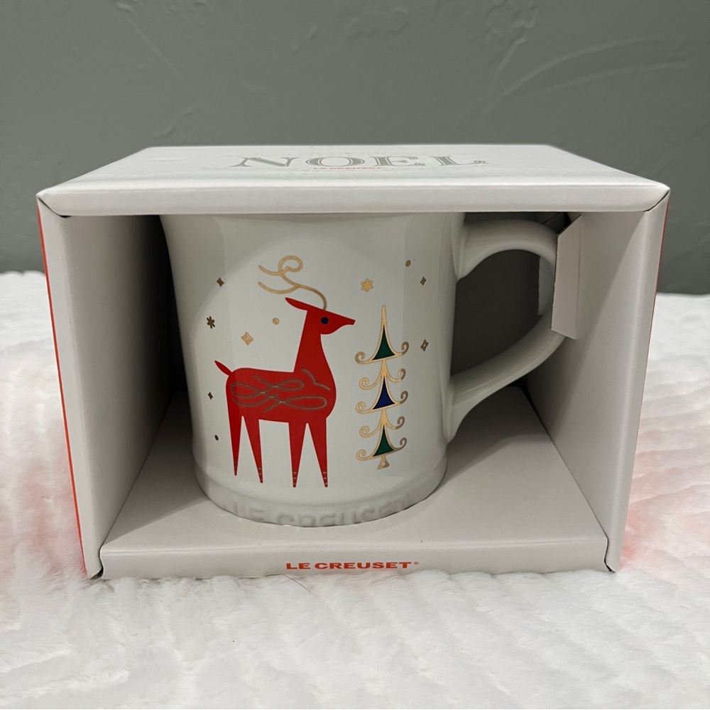 Le Creuset White Reindeer Stag Mug NIB
